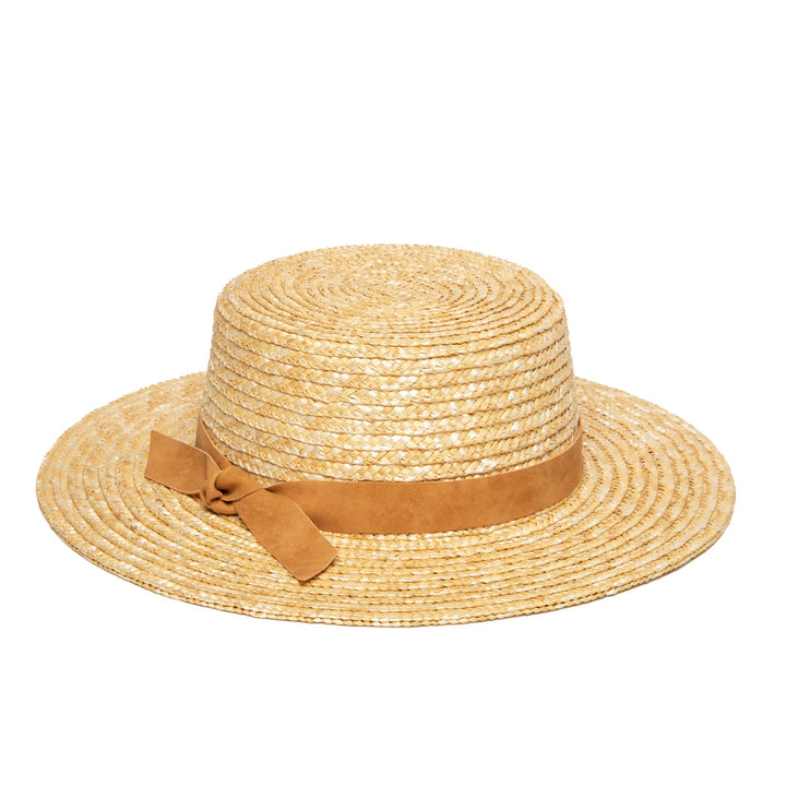 Women's wheat straw boater with faux leather band – San Diego Hat
