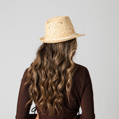 Sun Kissed - Fedora Woven Reed With Cotton Wrap Trim (SPS1009)-FEDORA-San Diego Hat Company