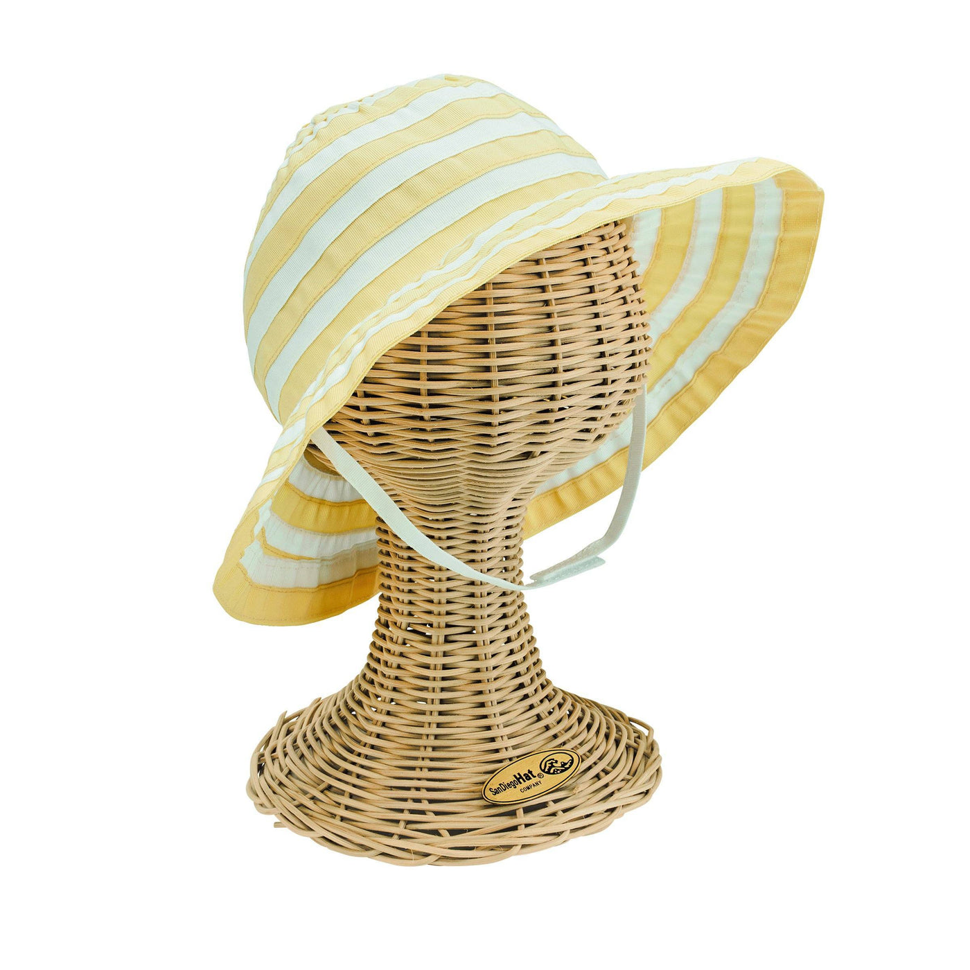 Kids Striped Ribbon Bucket Hat With Chin Strap (RBK3082)