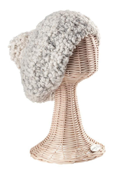 Hats - Womens Plush Textured Yarn Beret With Gold Sequins Woven Into The Yarn-Ivory-One Size